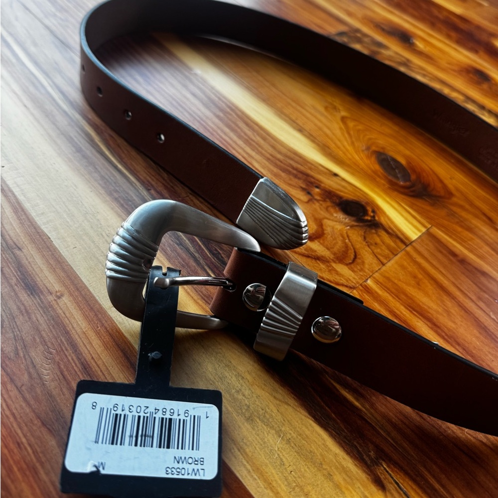 Wrangler Scallop Three Piece Buckle Set Belt brown